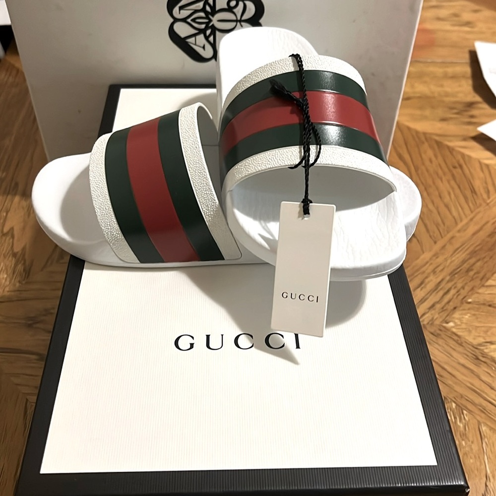 NWT Gucci Men's Signature Stripe Slide Sandals Sz 7G